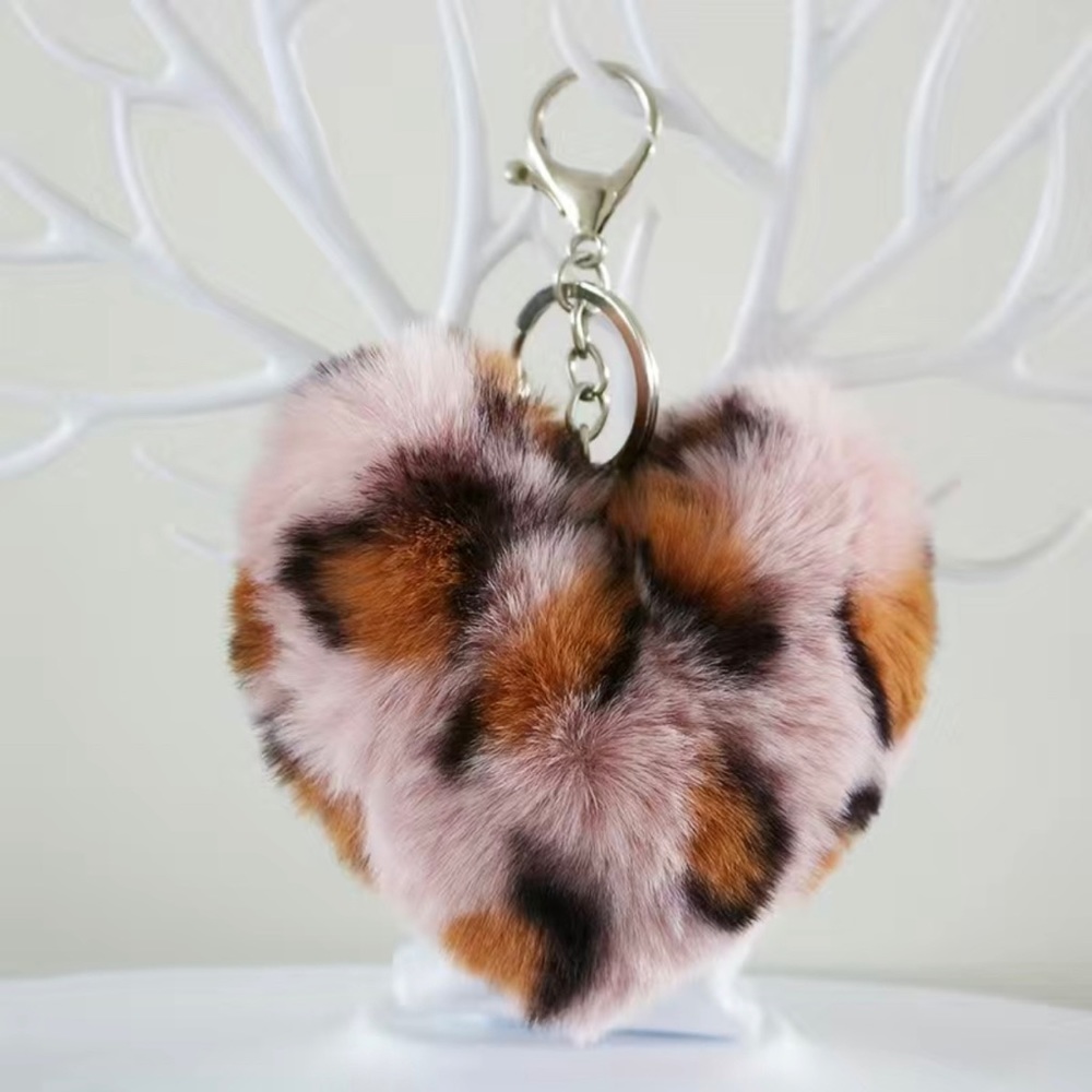 Leopard Heart Faux Fur Keychain Bag charm